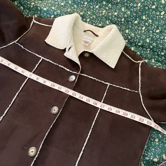 Vintage Northern Reflections Faux Sherpa Brown Jacket Womens L Aviator Shearling - Picture 5 of 7